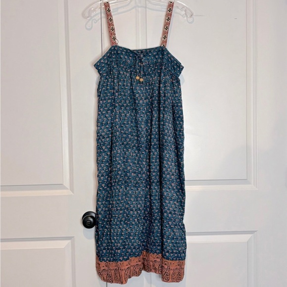 NATURAL LIFE Dresses & Skirts - NATURAL LIFE Teal Floral Midi Dress with Pink Trim Straps